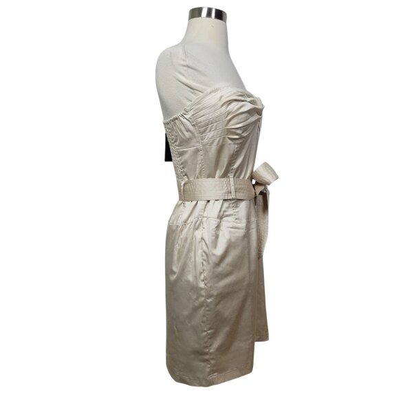 NWT TCEC Beige Strapless Belted Smocked Sweetheart Pockets Mini Dress Medium - Picture 4 of 11